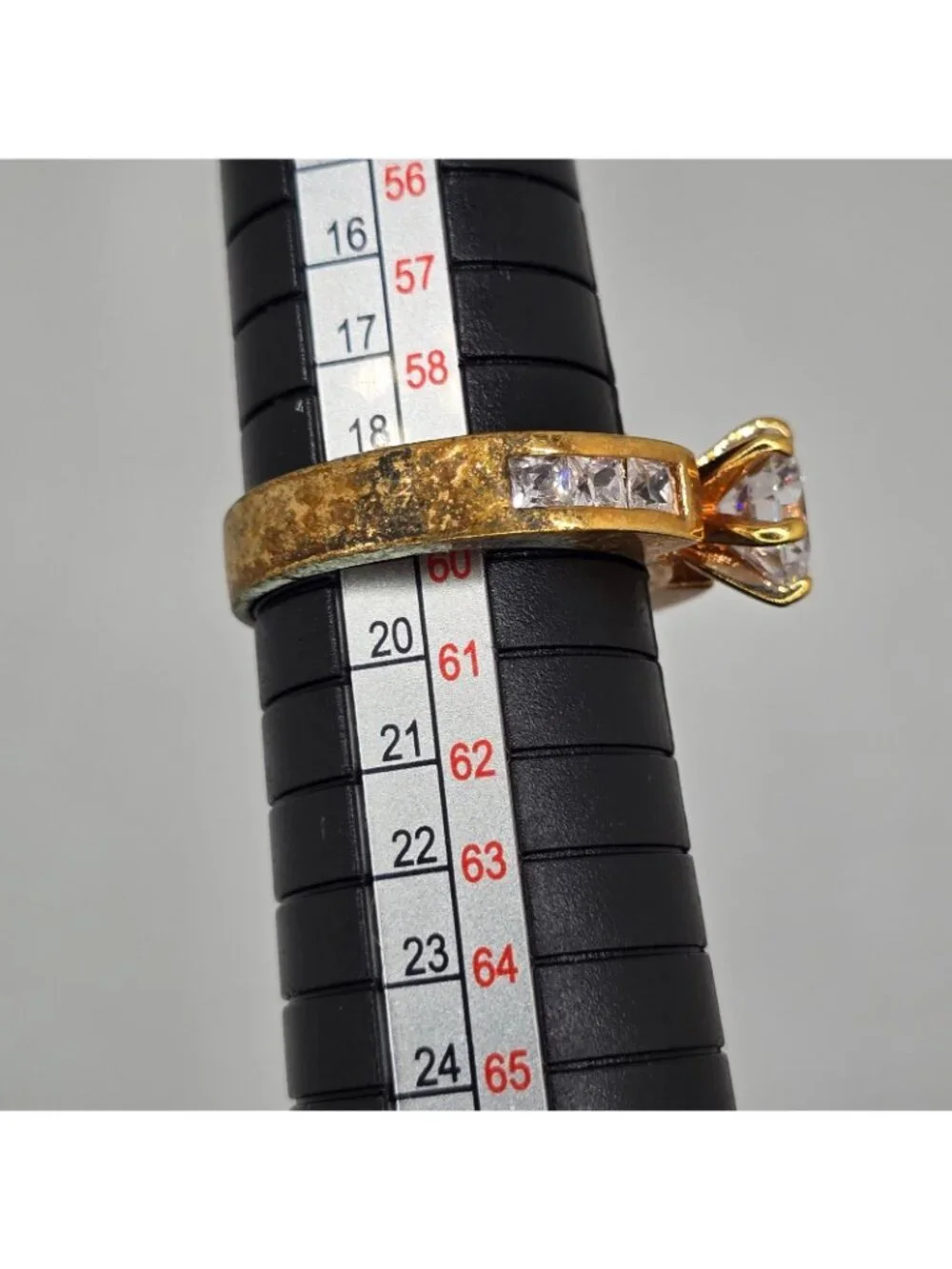 Vintage SETA Faux Engagement Ring Round & Square Stones Size 9 Gold Tone Signed